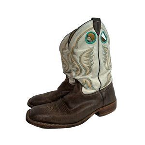 JUSTIN Bent Rail Boots BR313 Brown White w Turquoise Western Square Toe Mens 11